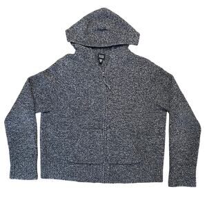 Eileen Fisher 100% Wool Boucle Sweater Sz L Gray Black Hooded Zip Up